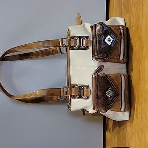 Joanel brown and cream shoulder bag